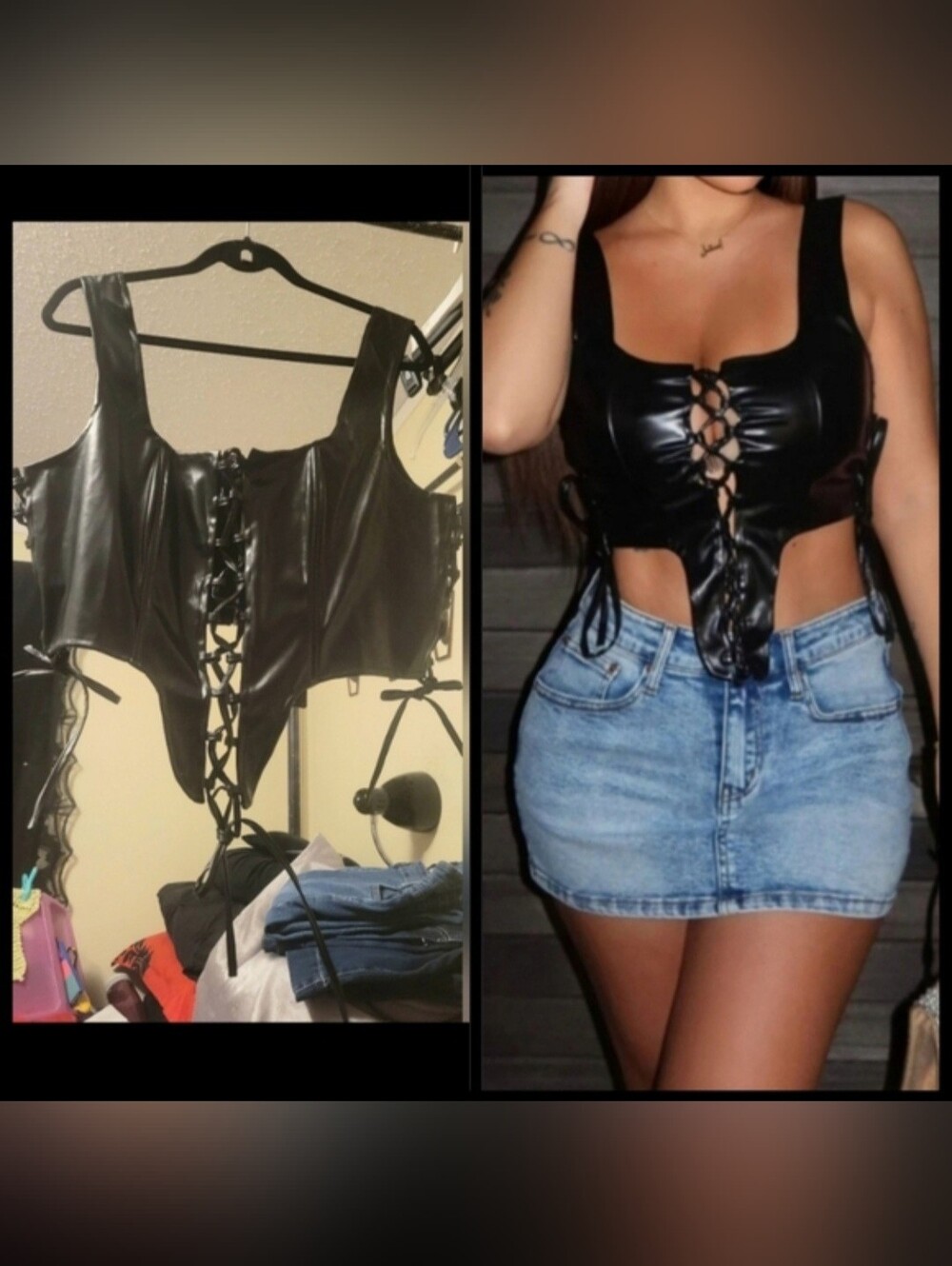 Fashion Nova true to you blk faux leather tie front sides crop top corset 1X NWT - Picture 14 of 17